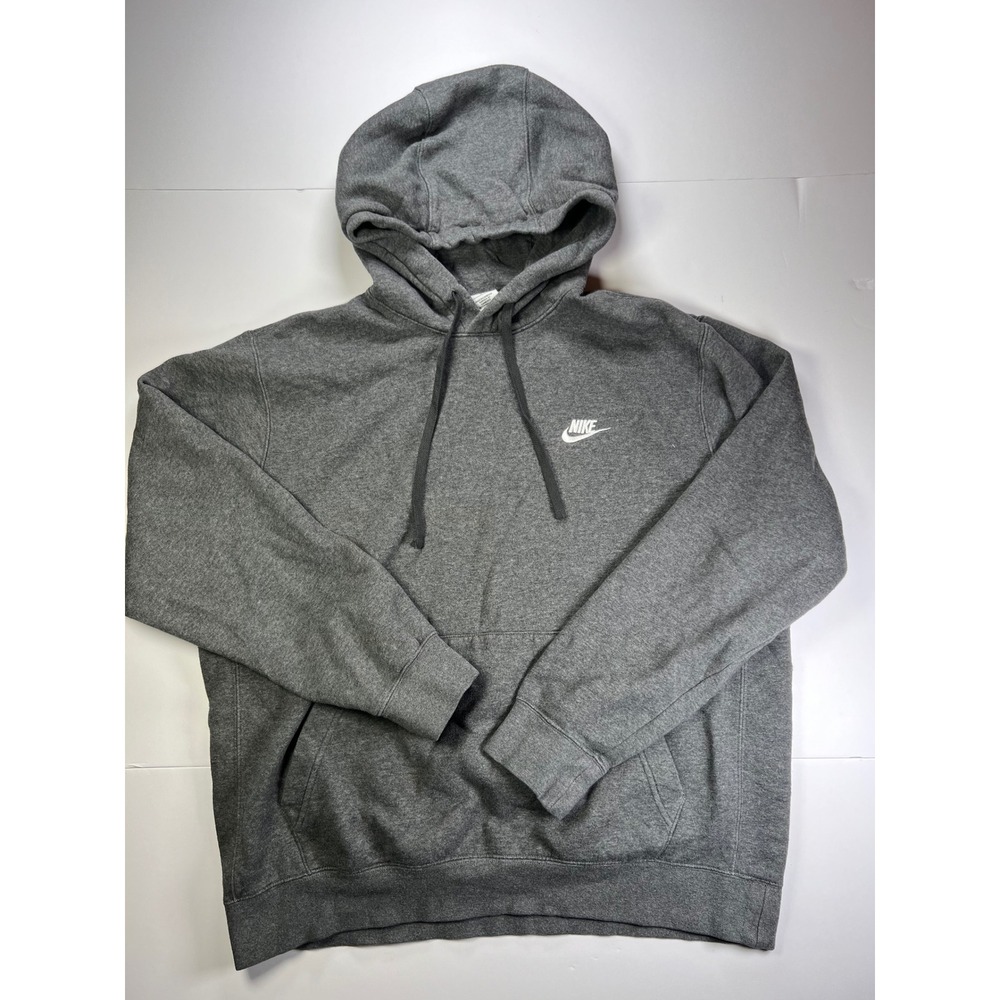 Nike Hoodie Mens Large Charcoal Grey Pullover Fleece Embroidered Logo Sportswear